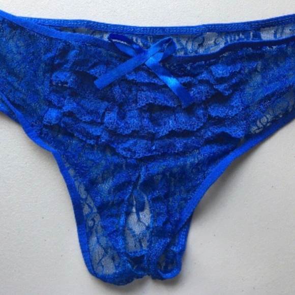 Blue Full Lace Crotchless Plus size Panties. - Picture 1 of 7
